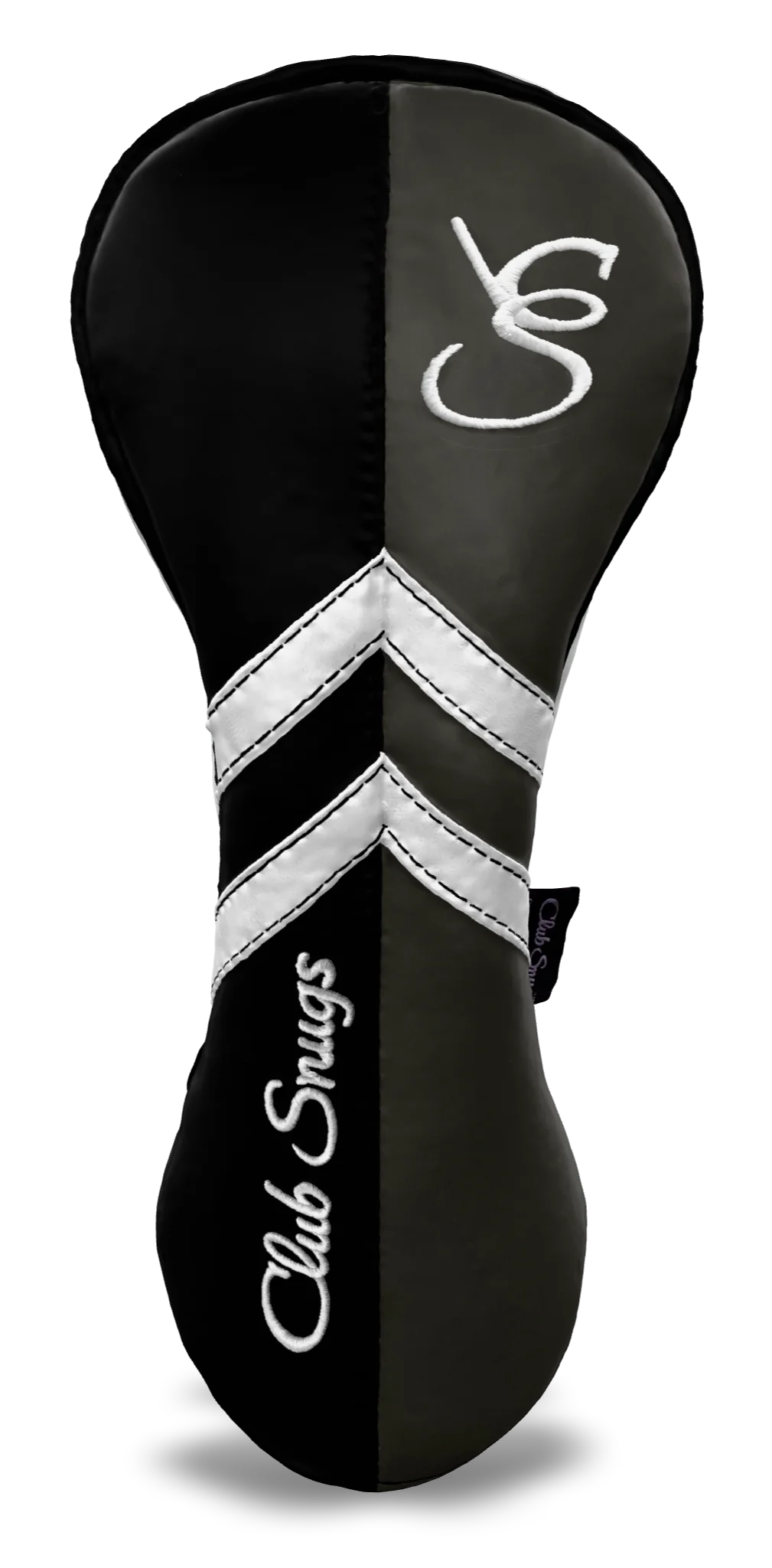 Front View view of a Black, Gray, White, and Black Retro-T Driver Headcover with Dual-V stripe and split seam
