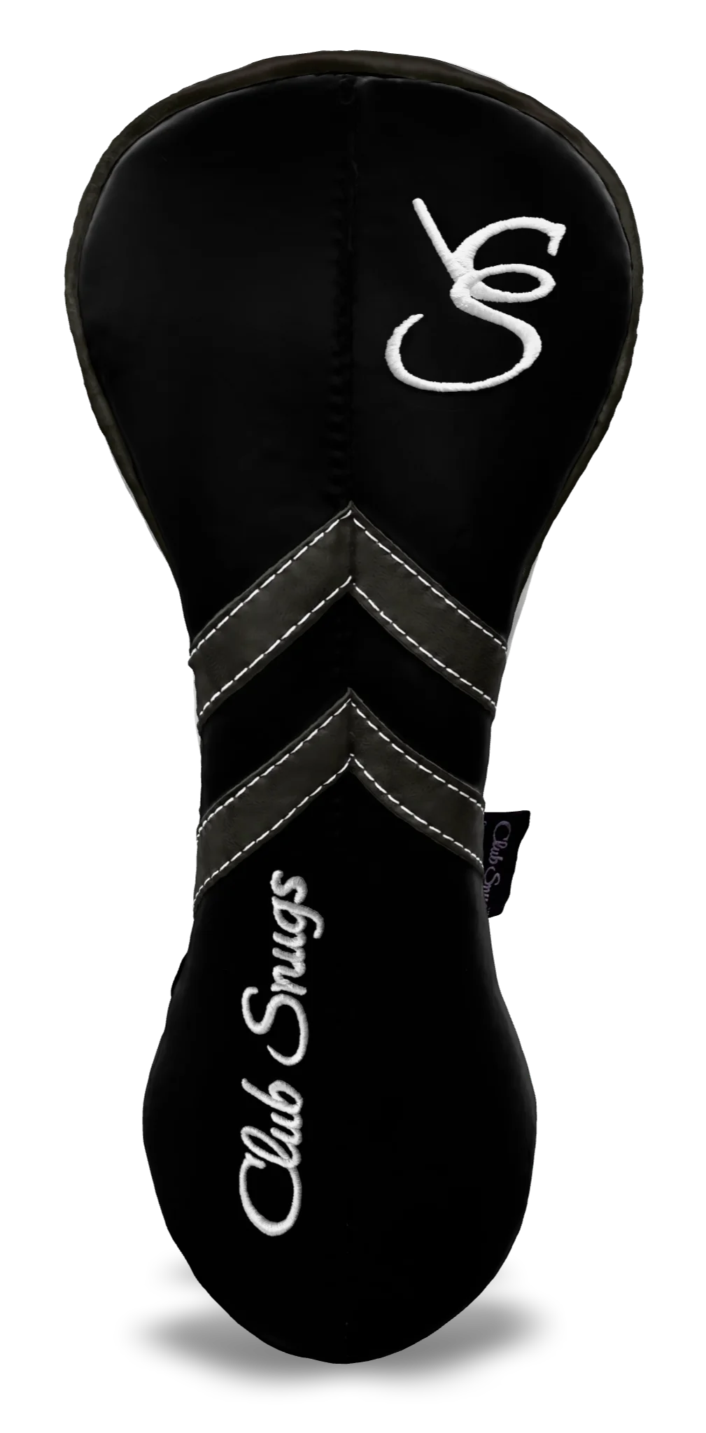 Front View view of a Black, Black, Gray, and Gray Retro-T Driver Headcover with Dual-V stripe and split seam