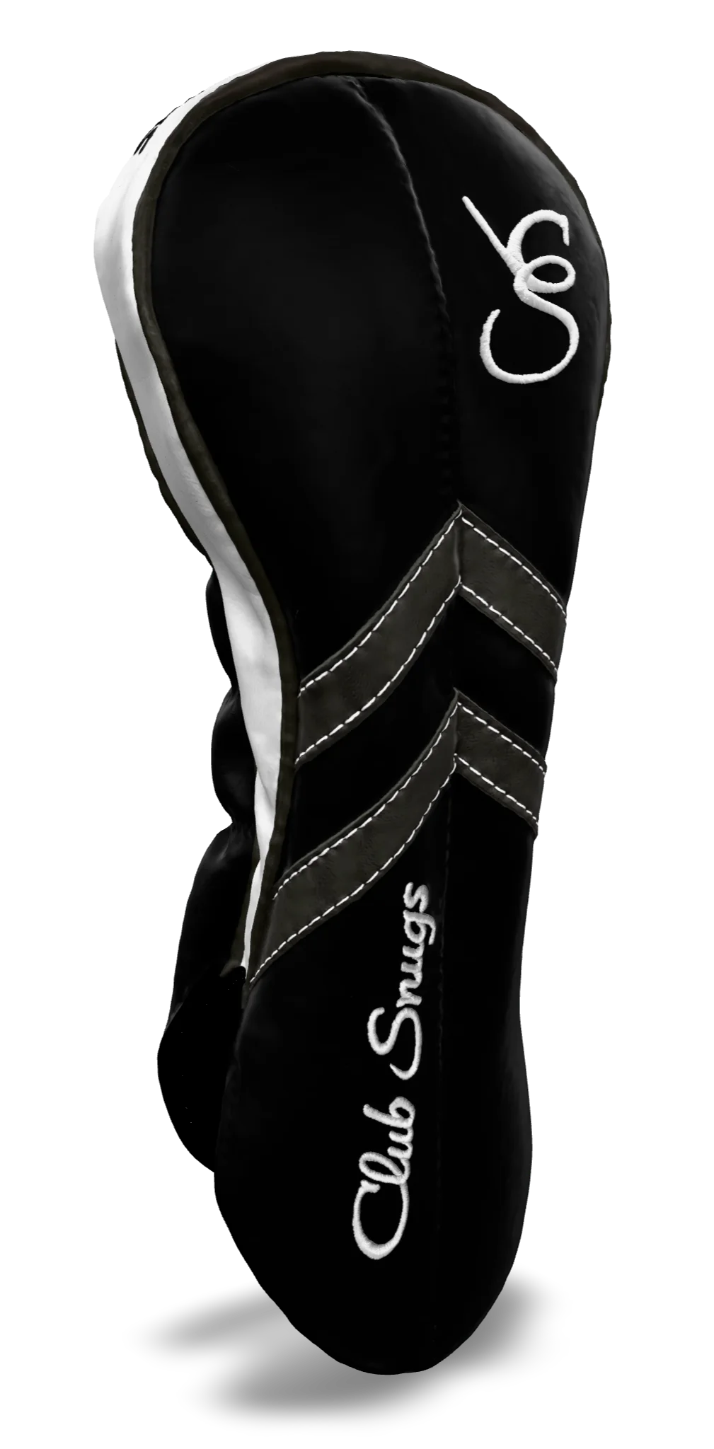 Left-Side view of a Black, Black, Gray, and Gray Retro-T Driver Headcover with Dual-V stripe and split seam