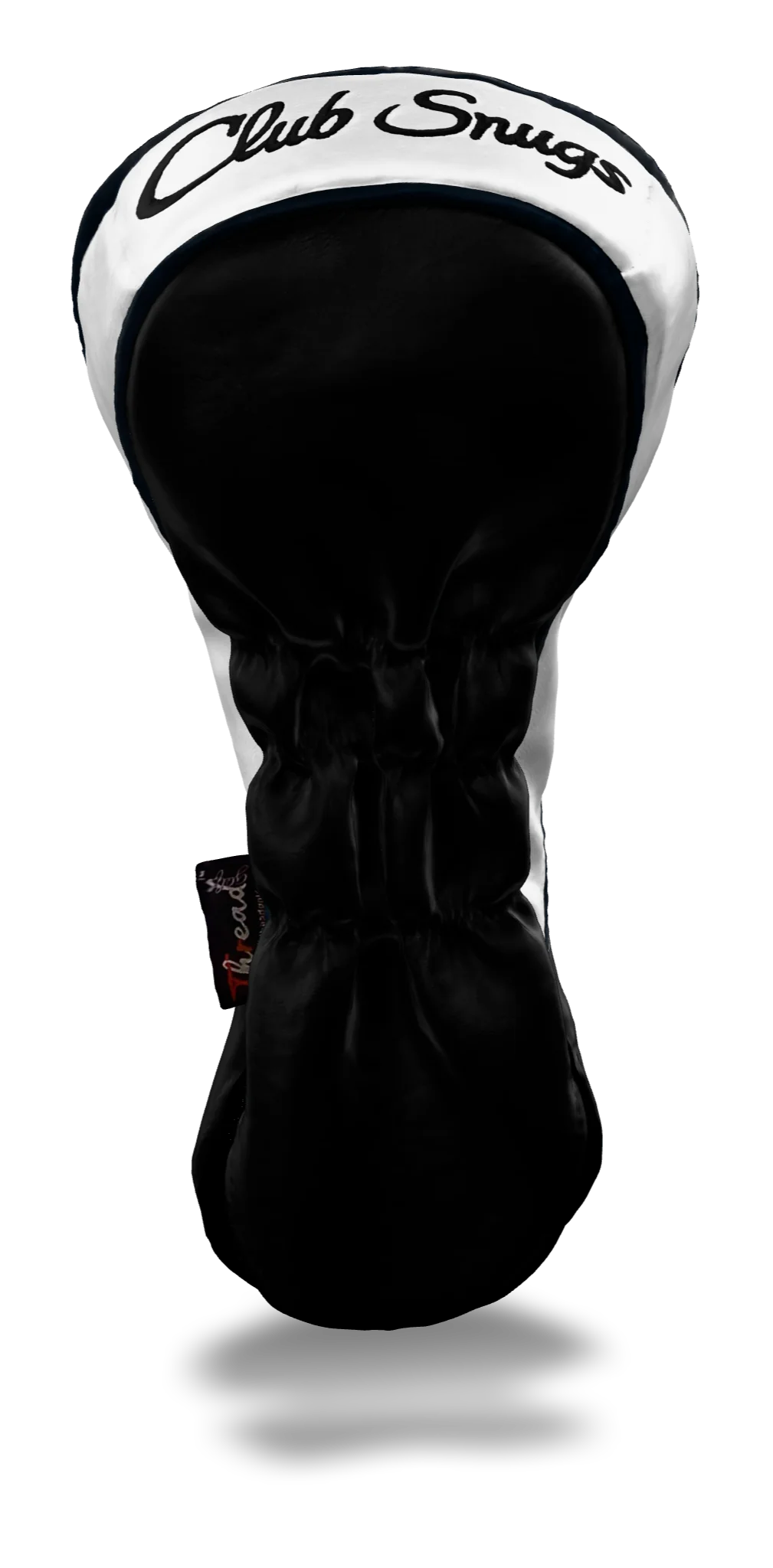 Back view of a Black, Black, Navy, and Navy Retro-T Driver Headcover with Dual-V stripe and split seam