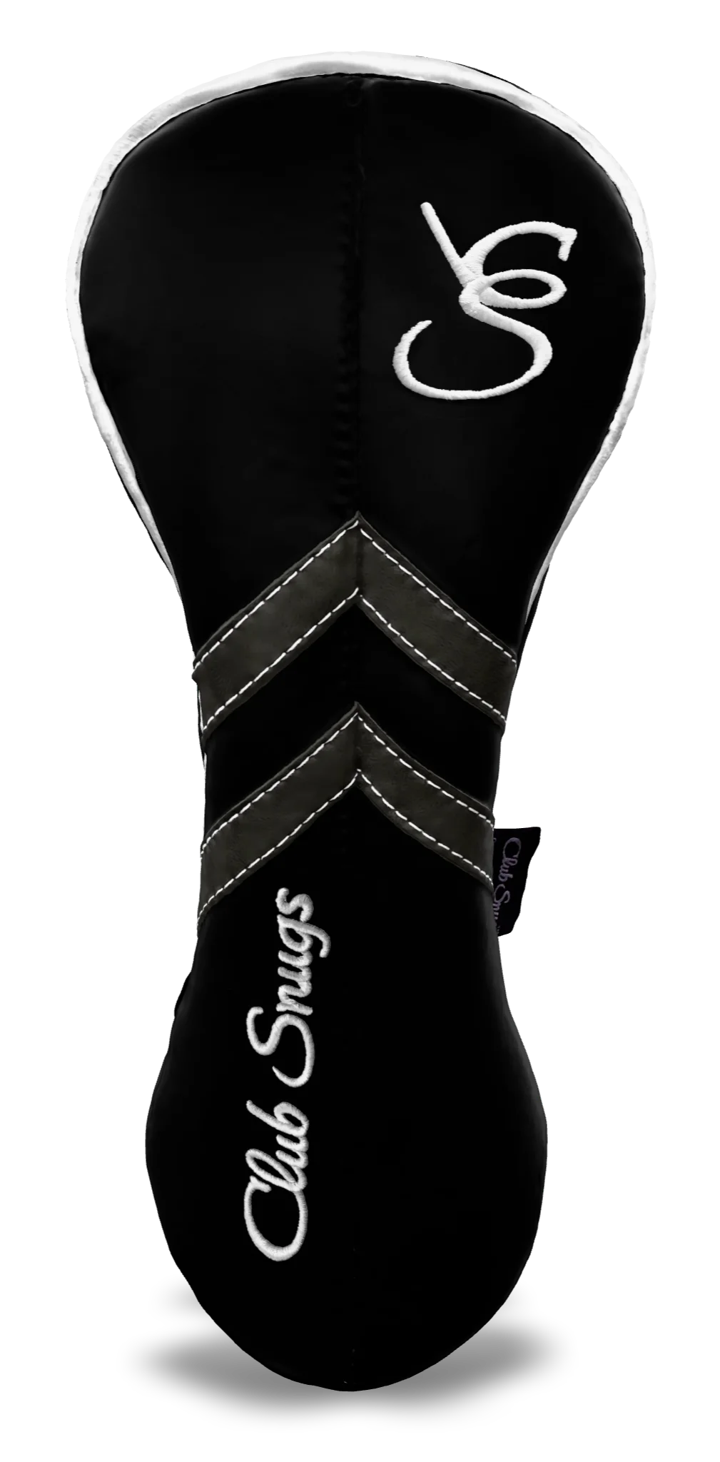 Front View view of a Black, Black, Gray, and White Retro-T Driver Headcover with Dual-V stripe and split seam