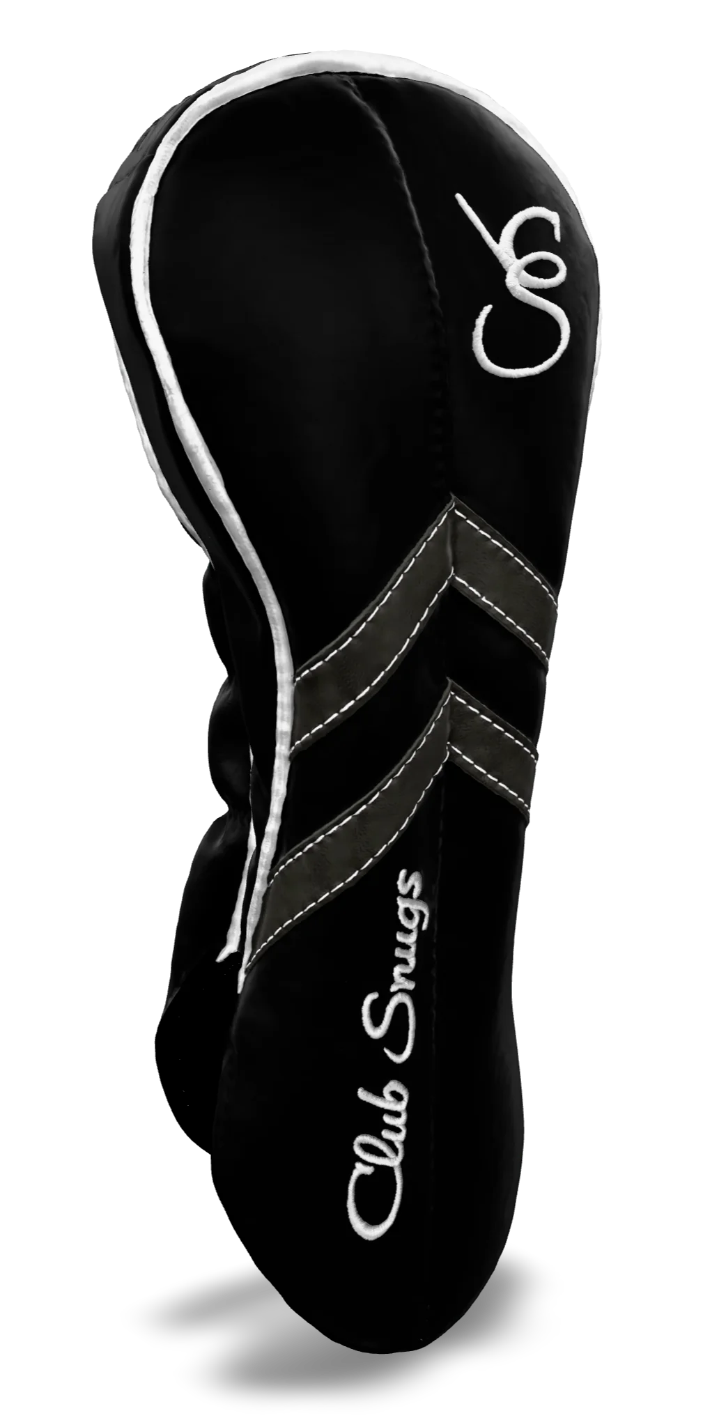 Left-Side view of a Black, Black, Gray, and White Retro-T Driver Headcover with Dual-V stripe and split seam