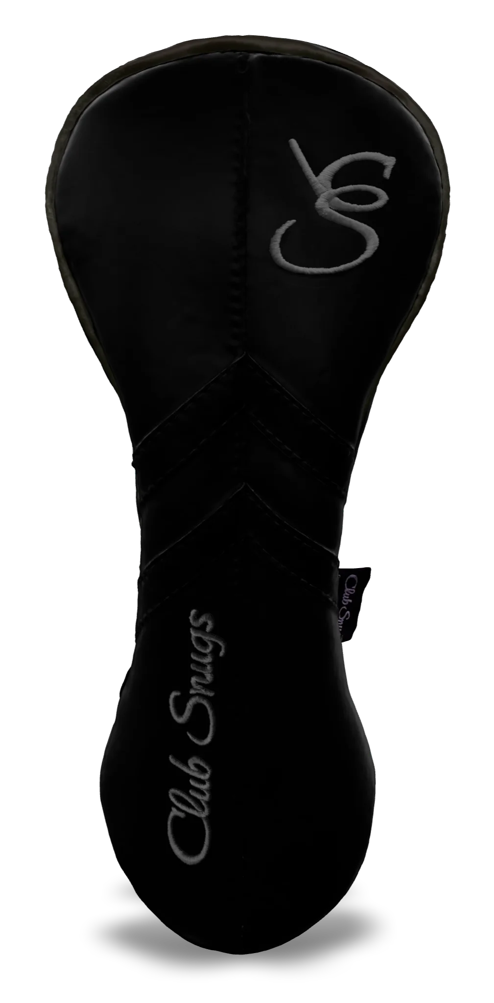 Front View view of a Black, Black, Black, and Gray Retro-T Driver Headcover with Dual-V stripe and split seam