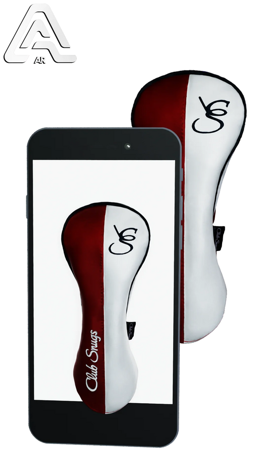 Left-Side view of a Red, White, Navy, and Navy Classic Driver Headcover with split seam