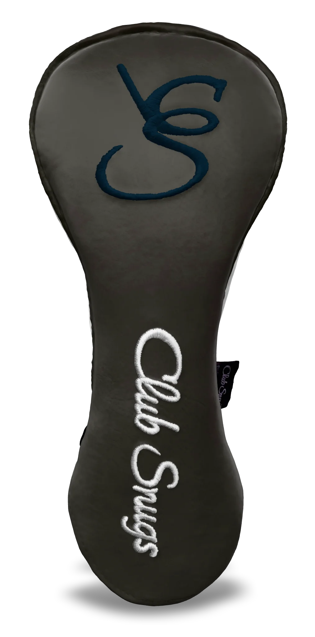 Front View view of a Exclusive Gray, Gray, White, and Navy Shield Driver Headcover with prominent branding