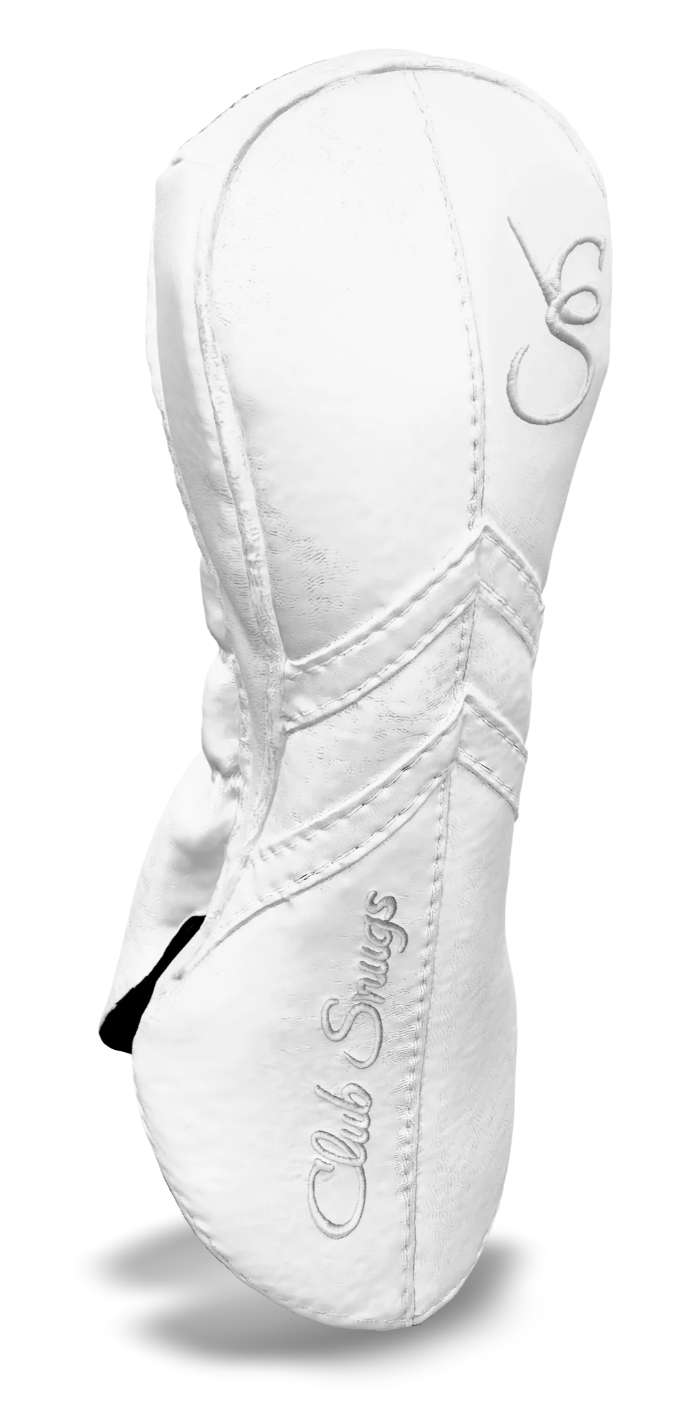 Left-Side view of a White, White, White, and White Retro-T Fairway Headcover with Dual-V stripe and split seam