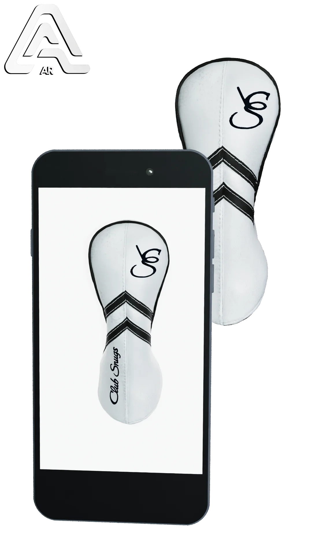 Left-Side view of a White, White, Gray, and Gray Retro-T Fairway Headcover with Dual-V stripe and split seam
