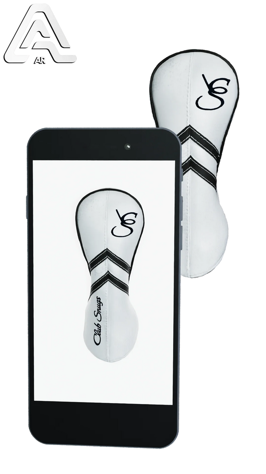 Left-Side view of a White, White, Gray, and Gray Retro-T Fairway Headcover with Dual-V stripe and split seam