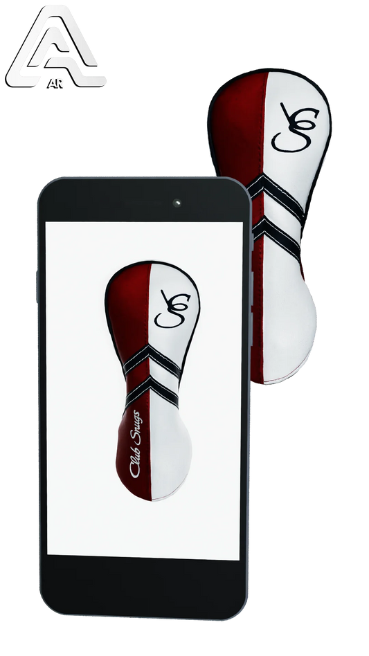 Left-Side view of a Red, White, Navy, and Navy Retro-T Fairway Headcover with Dual-V stripe and split seam