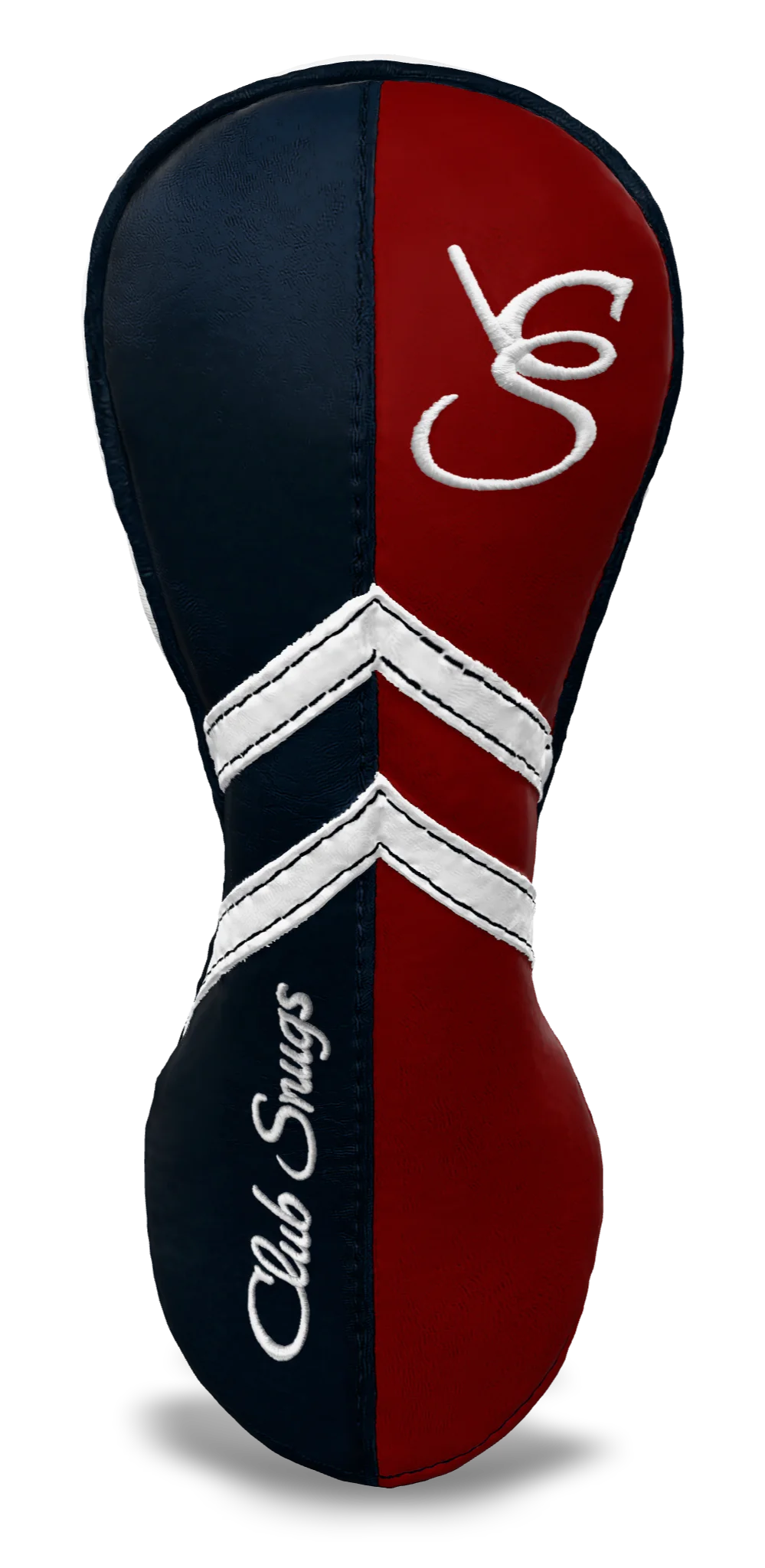 Front View view of a Navy, Red, White, and Navy Retro-T Fairway Headcover with Dual-V stripe and split seam