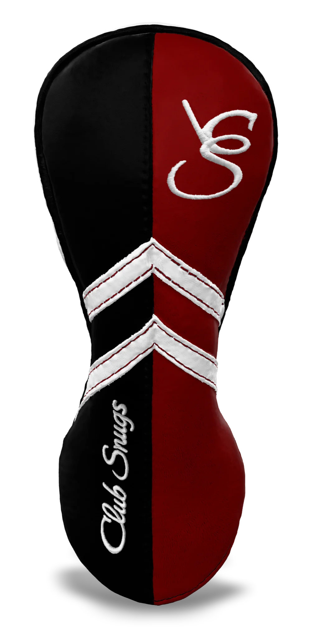 Front View view of a Black, Red, White, and Black Retro-T Fairway Headcover with Dual-V stripe and split seam