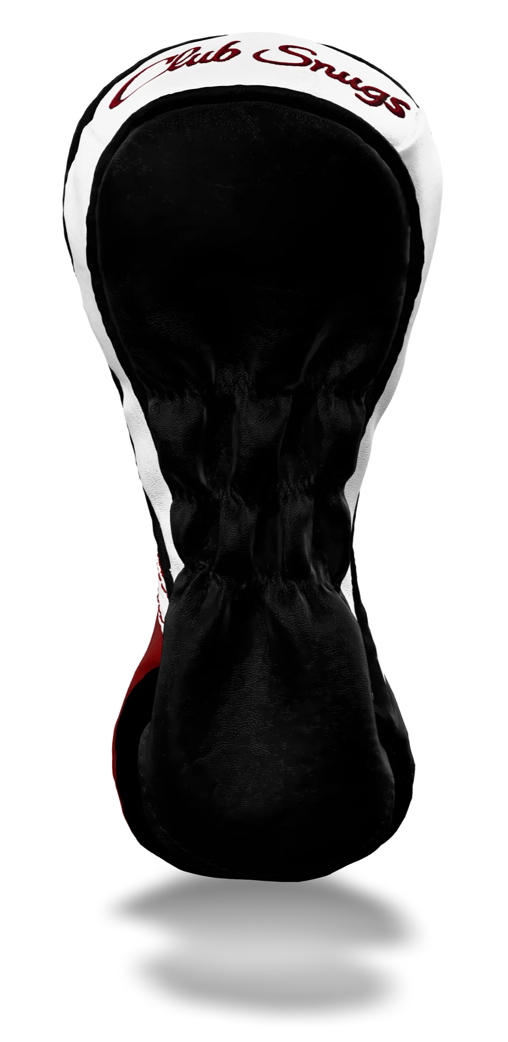 Back view of a Black, Red, White, and Black Retro-T Fairway Headcover with Dual-V stripe and split seam