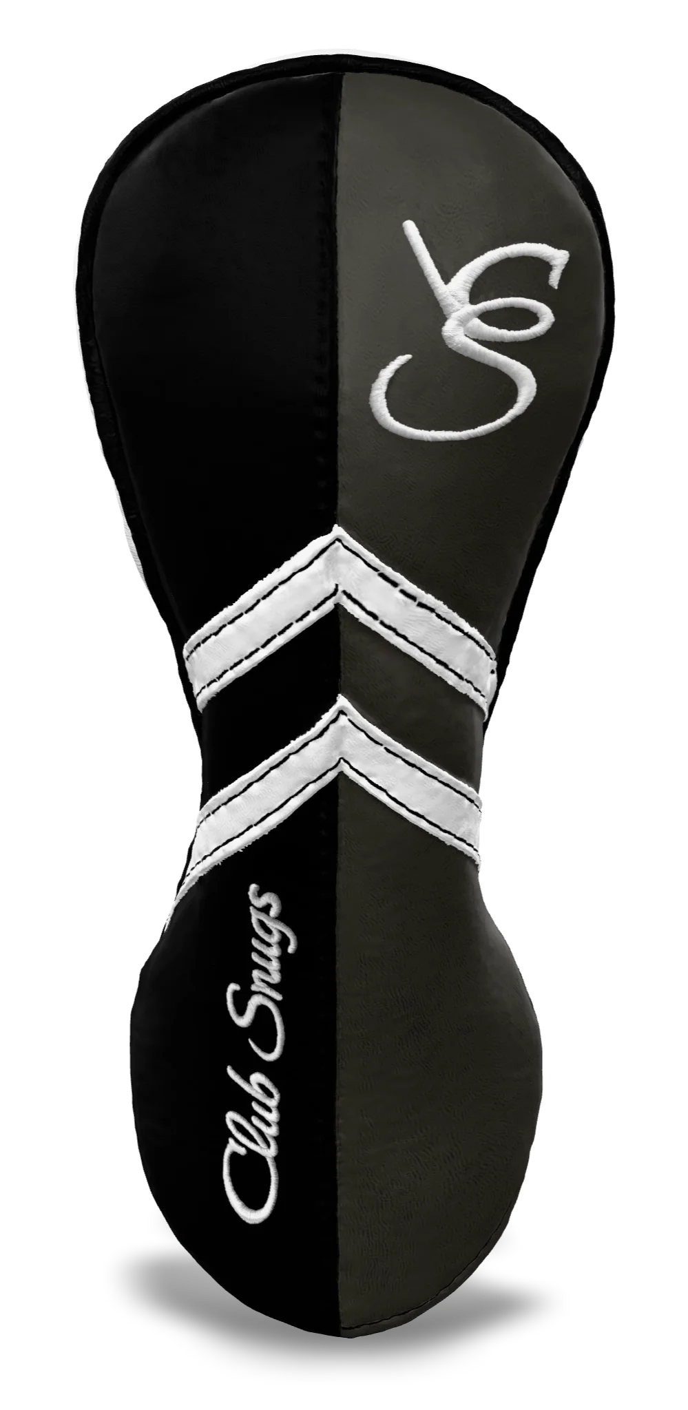 Front View view of a Black, Gray, White, and Black Retro-T Fairway Headcover with Dual-V stripe and split seam