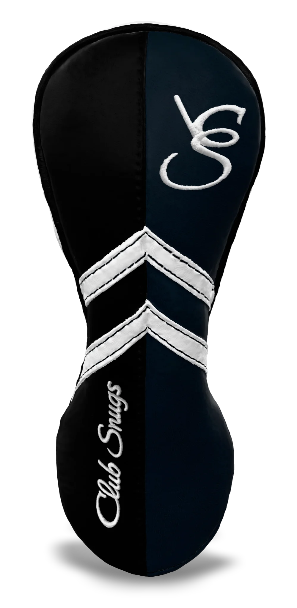 Front View view of a Black, Navy, White, and Black Retro-T Fairway Headcover with Dual-V stripe and split seam