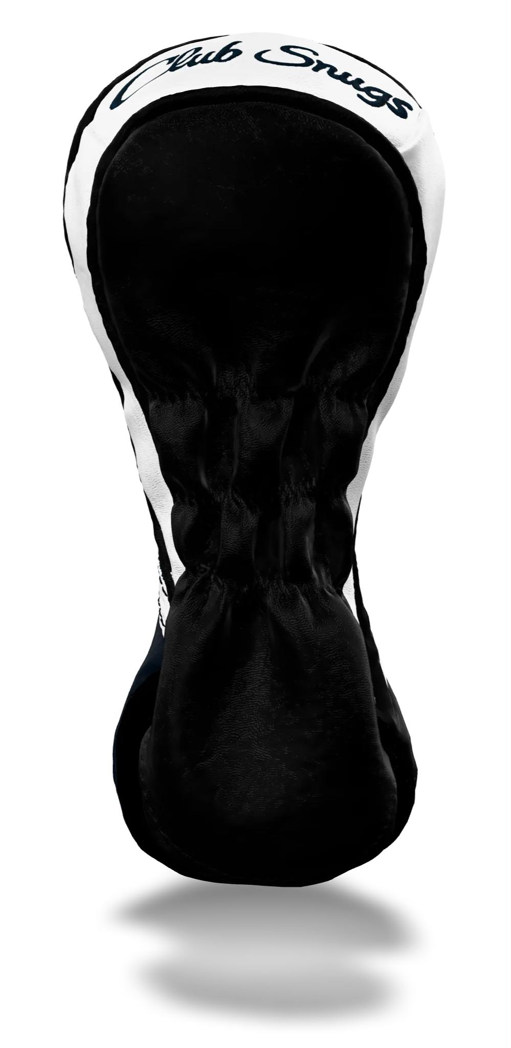 Back view of a Black, Navy, White, and Black Retro-T Fairway Headcover with Dual-V stripe and split seam