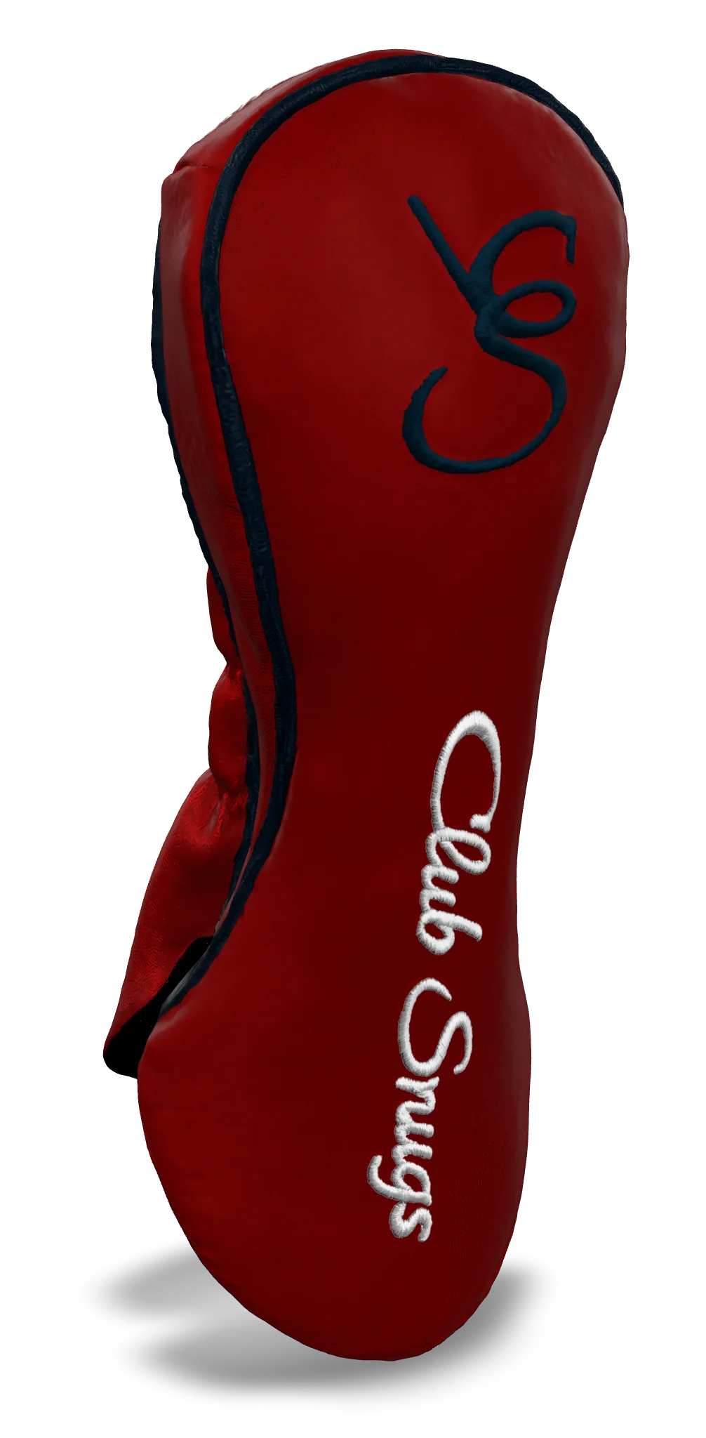 Left-Side view of a Red, Navy, White, and Navy Shield Fairway Headcover with bold branding