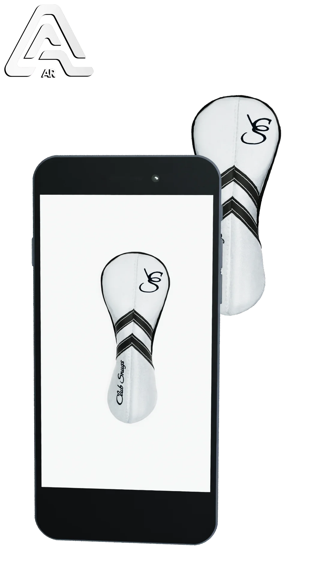 Left-Side view of a White, White, Gray, and Gray Retro-T Hybrid Headcover with Dual-V stripe and split seam