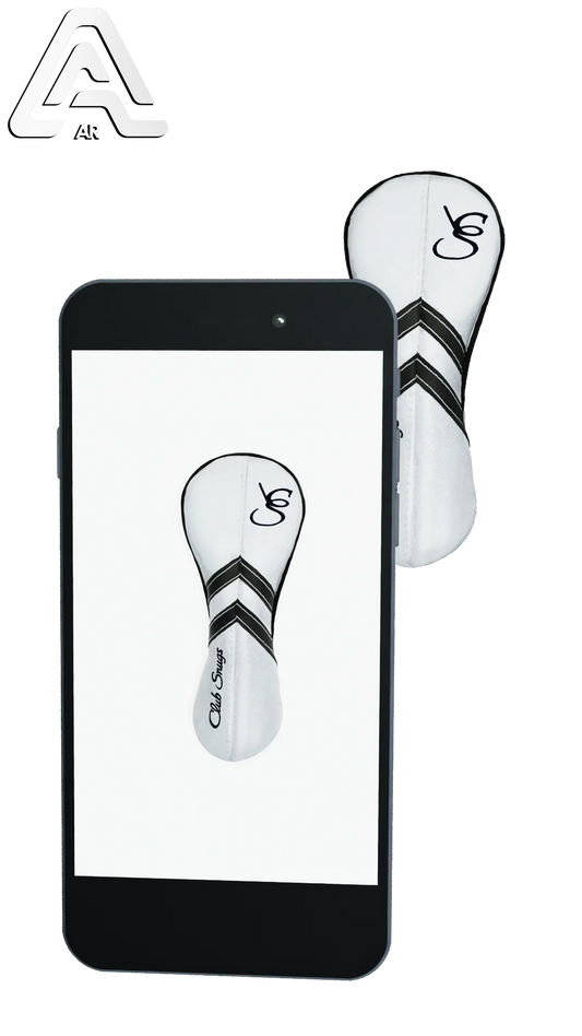 Left-Side view of a White, White, Gray, and Gray Retro-T Hybrid Headcover with Dual-V stripe and split seam
