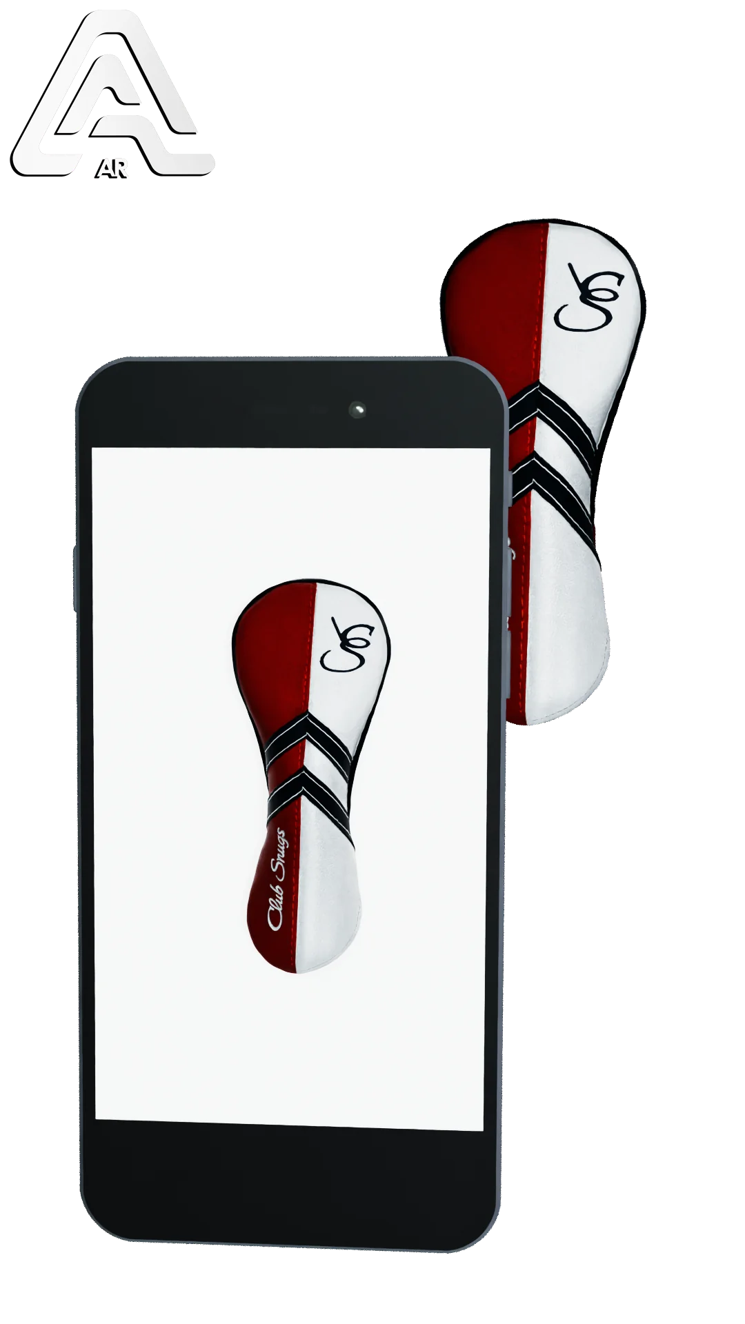 Left-Side view of a Red, White, Navy, and Navy Retro-T Hybrid Headcover with Dual-V stripe and split seam