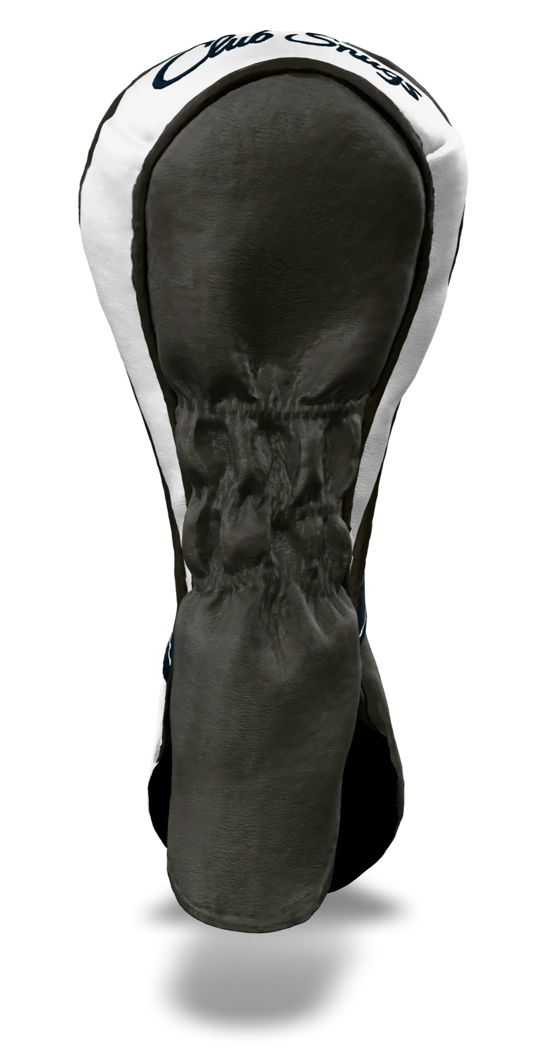 Back view of a Gray, White, Navy, and Gray Retro-T Hybrid Headcover with Dual-V stripe and split seam
