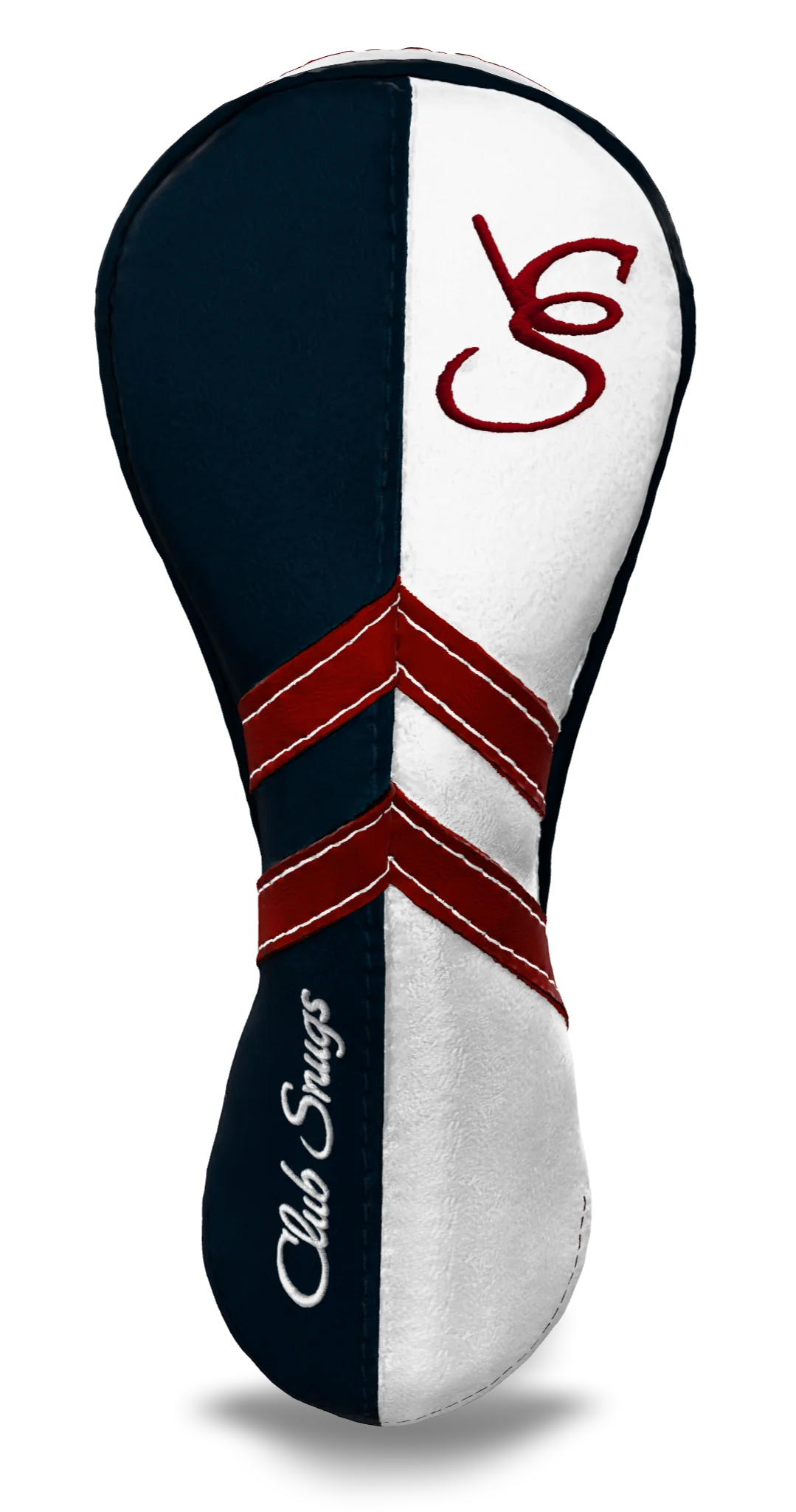 Front View view of a Navy, White, Red, and Navy Retro-T Hybrid Headcover with Dual-V stripe and split seam