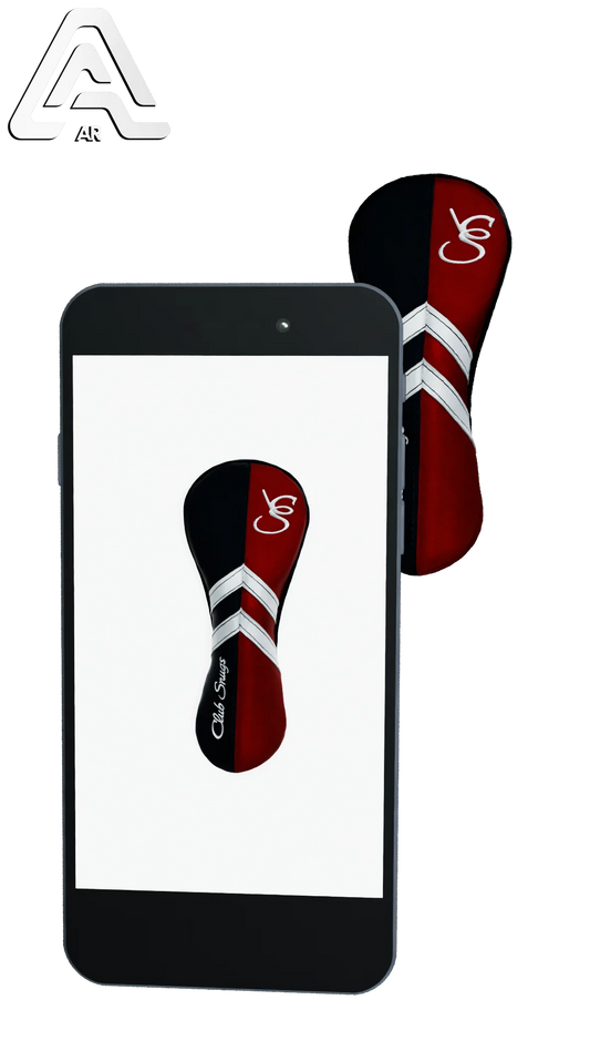 Left-Side view of a Navy, Red, White, and Navy Retro-T Hybrid Headcover with Dual-V stripe and split seam