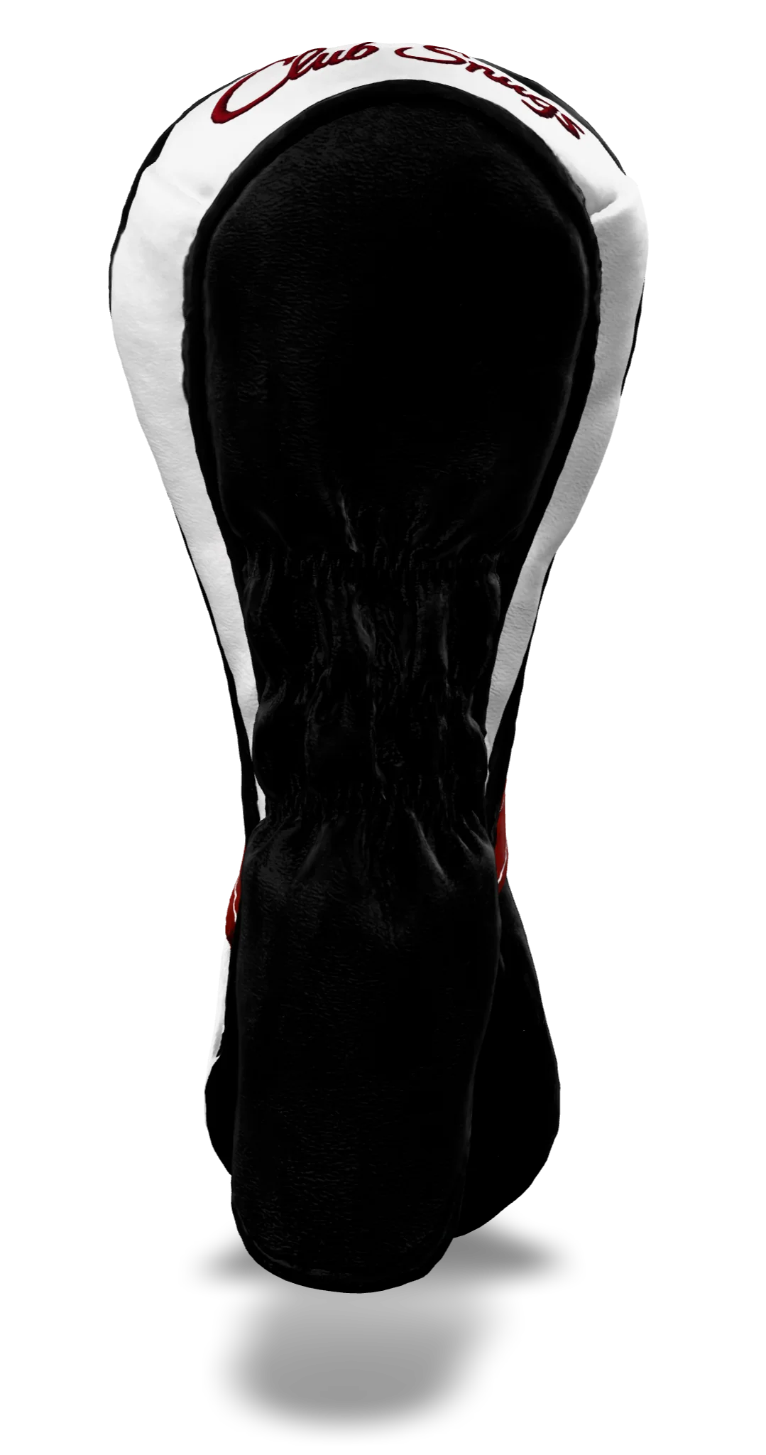 Back view of a Black, White, Red, and Black Retro-T Hybrid Headcover with Dual-V stripe and split seam