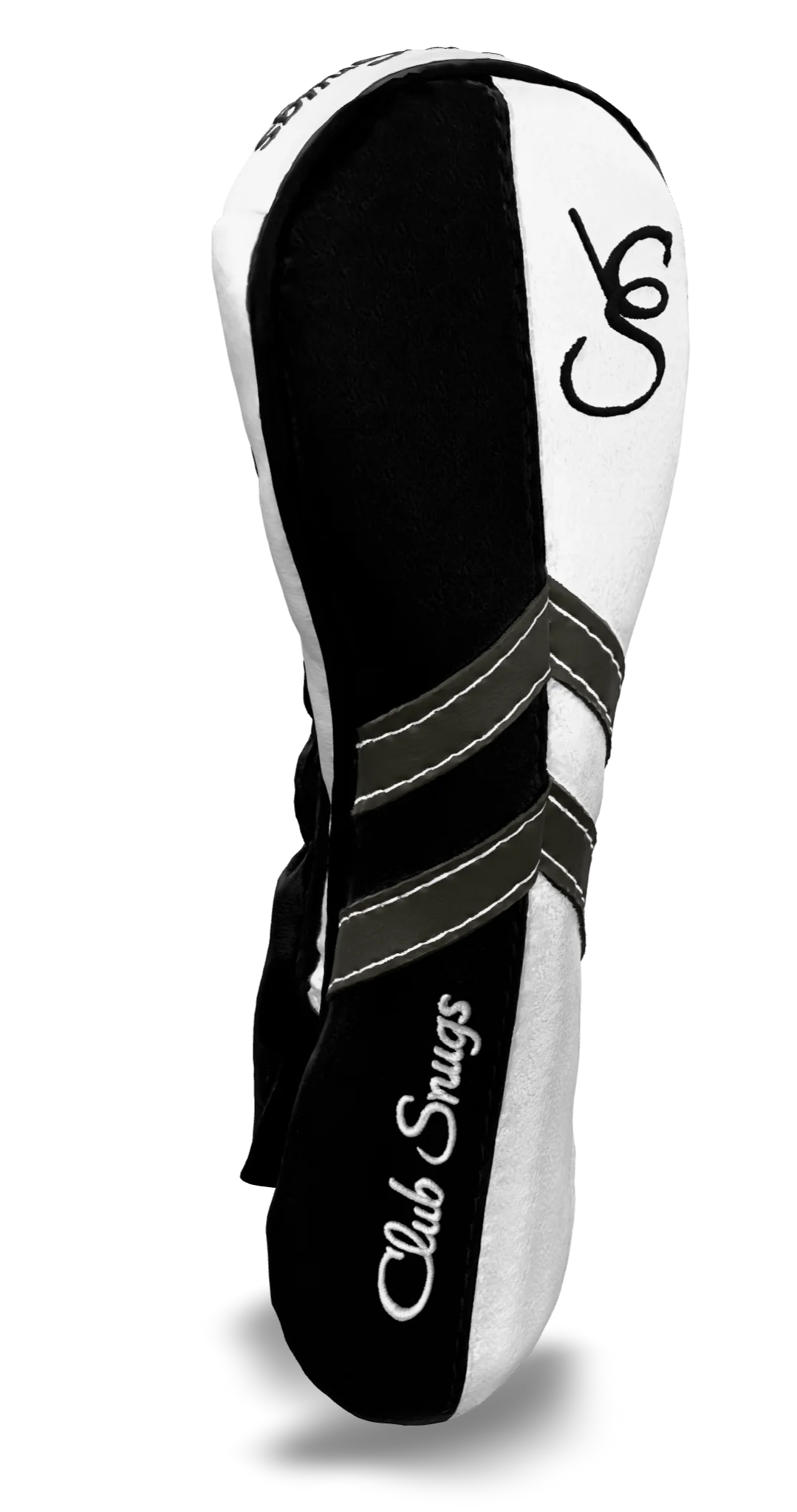 Left-Side view of a Black, White, Gray, and Black Retro-T Hybrid Headcover with Dual-V stripe and split seam