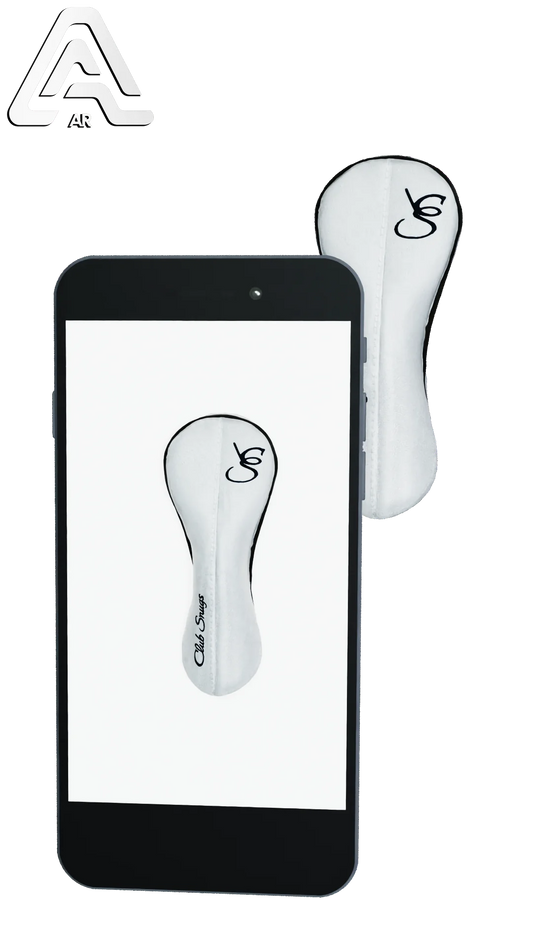 Left-Side view of a Exclusive White, White, Gray, and Navy Classic Hybrid Headcover with split seam