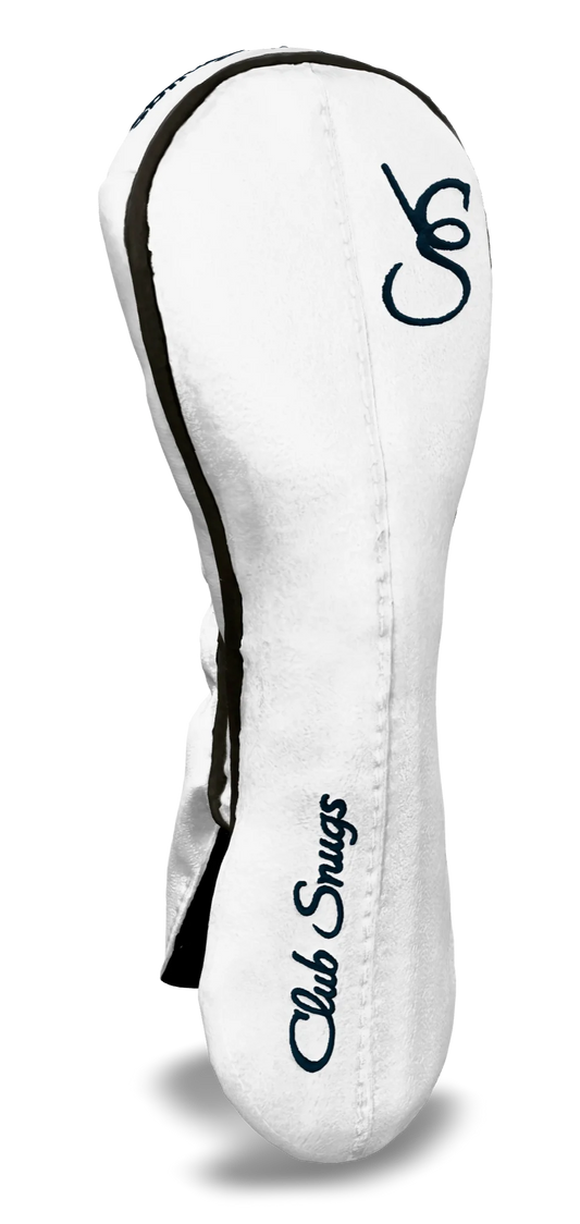 Left-Side view of a Exclusive White, White, Gray, and Navy Classic Hybrid Headcover with split seam