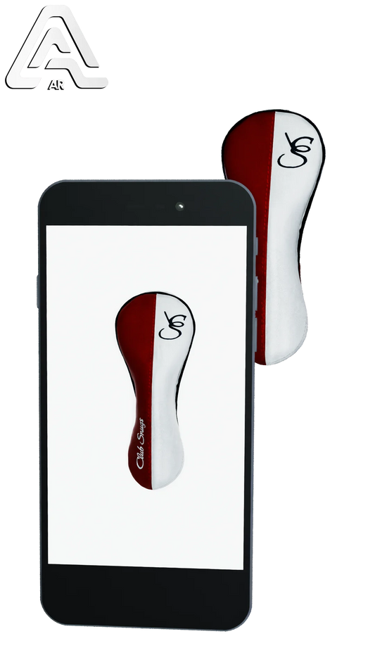 Left-Side view of a Exclusive Red, White, Navy, and Navy Classic Hybrid Headcover with split seam