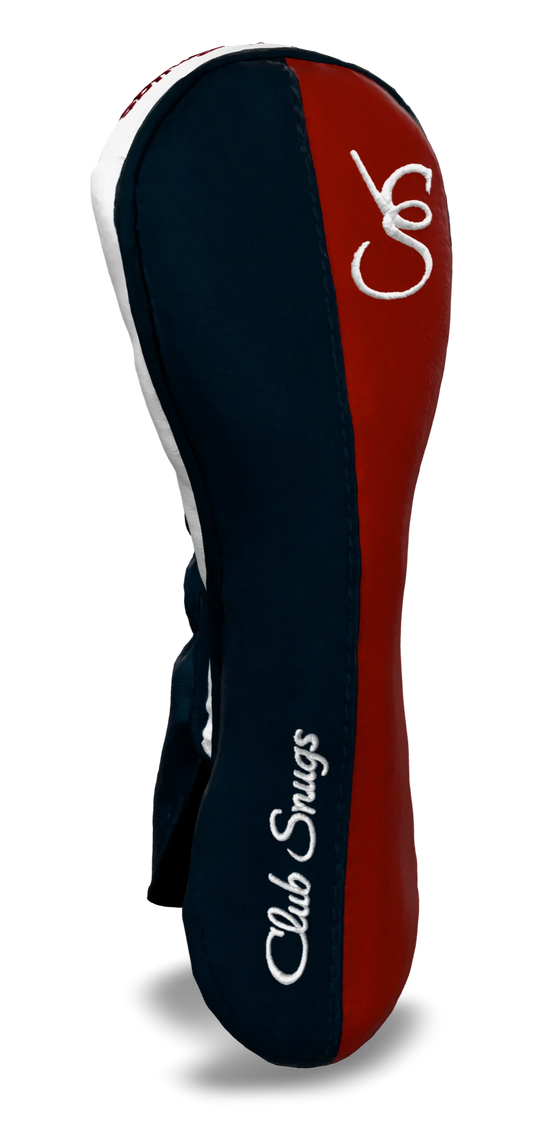 Left-Side view of a Exclusive Navy, Red, Navy, and White Classic Hybrid Headcover with split seam
