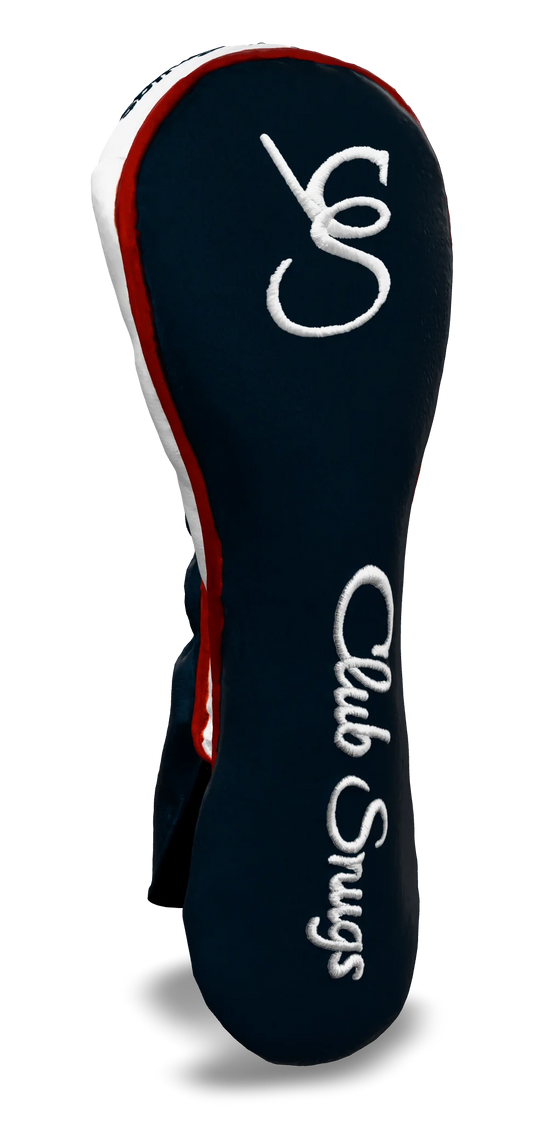 Left-Side view of a Bold Navy, Red, White, and White Shield Hybrid Headcover with large branding