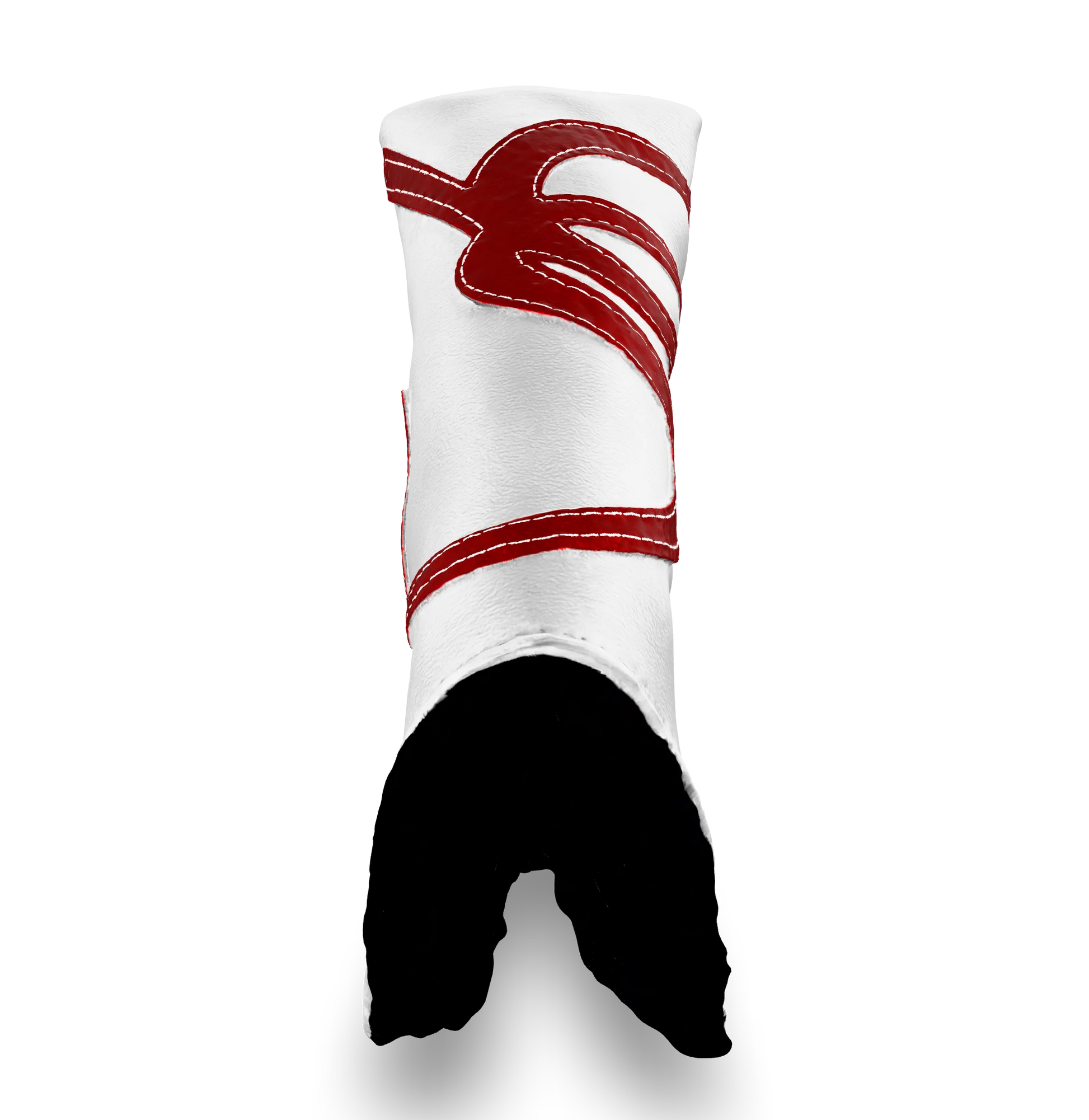 Top view of the CS Proto Blade Putter Headcover in White, Red, and Navy, highlighting the Club Snugs signature logo, top line, and anti-scratch fleece interior, designed to protect your putter while adding a premium feel.