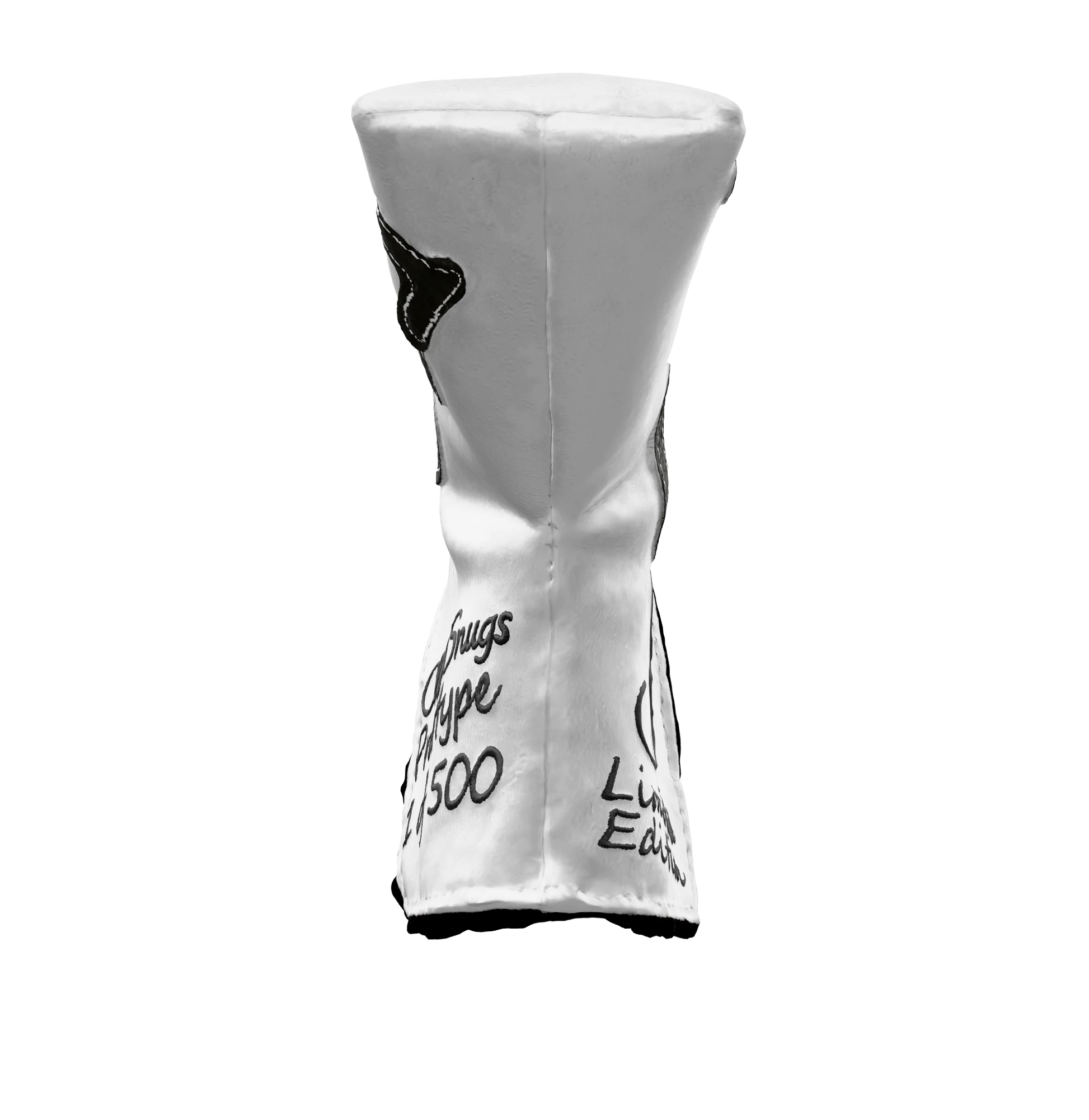 Top view of the CS Proto Blade Putter Headcover in White, Gray, and Gray, highlighting the Club Snugs signature logo, top line, and anti-scratch fleece interior, designed to protect your putter while adding a premium feel.