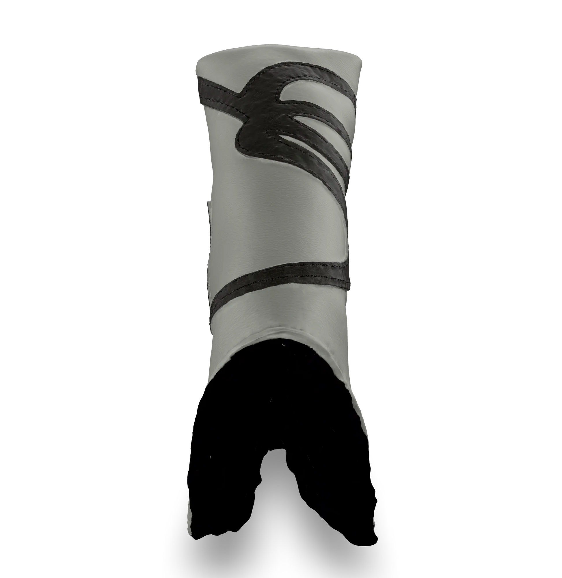 Top view of the CS Proto Blade Putter Headcover in Light Gray, Gray, and Light Gray, highlighting the Club Snugs signature logo, top line, and anti-scratch fleece interior, designed to protect your putter while adding a premium feel.