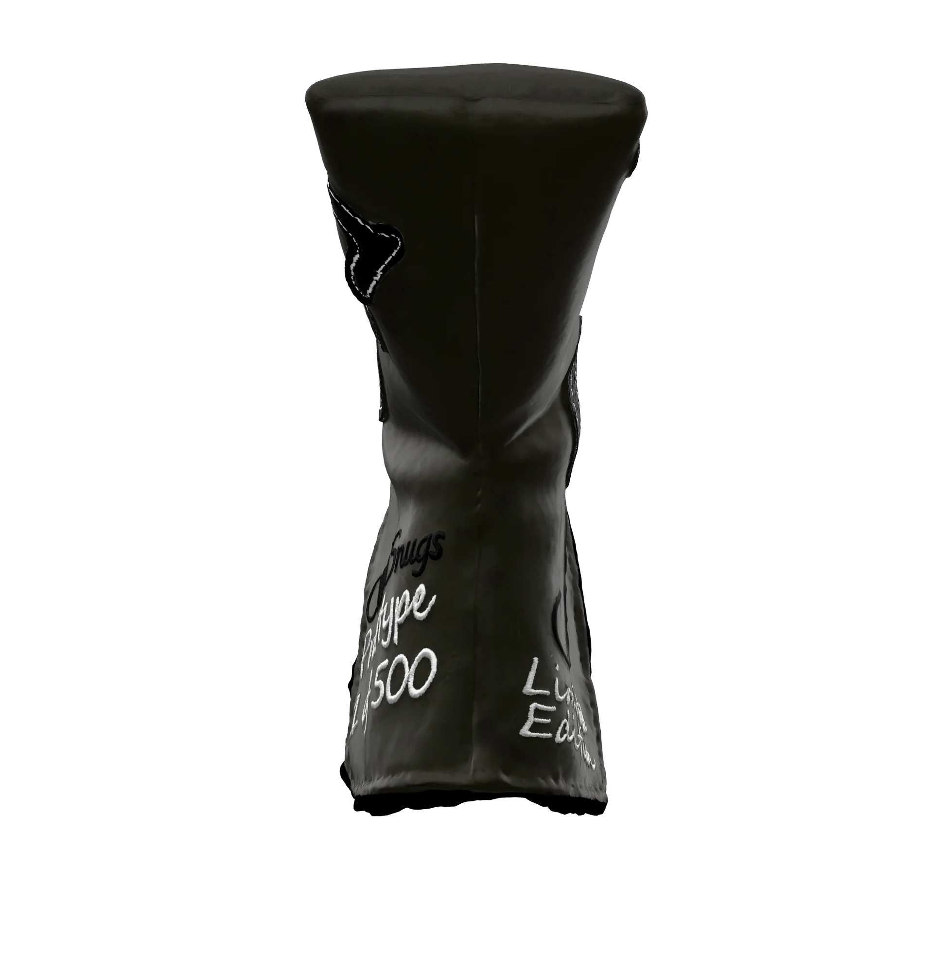 Front-bottom view of the CS Proto Blade Putter Headcover in Gray, Black, and White, emphasizing its minimalist design, premium materials, and attention to detail, ensuring durability and style.