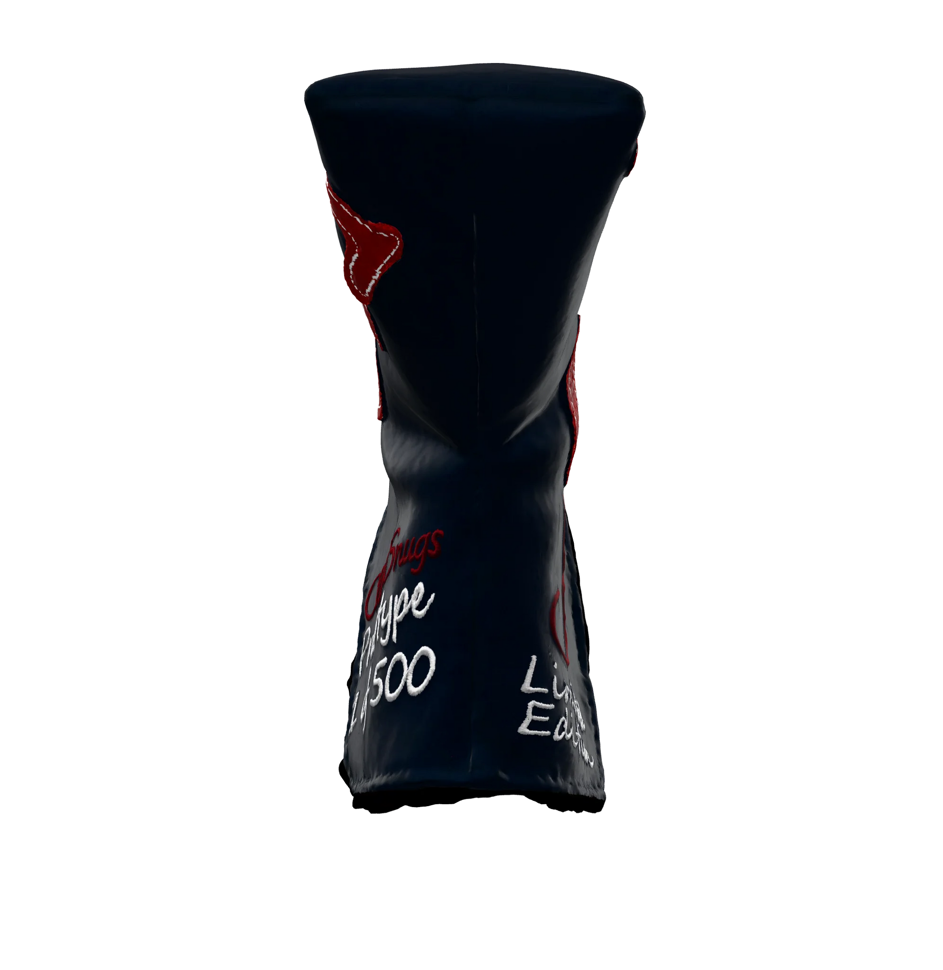 Front-bottom view of the CS Proto Blade Putter Headcover in Navy, Red, and White, emphasizing its minimalist design, premium materials, and attention to detail, ensuring durability and style.
