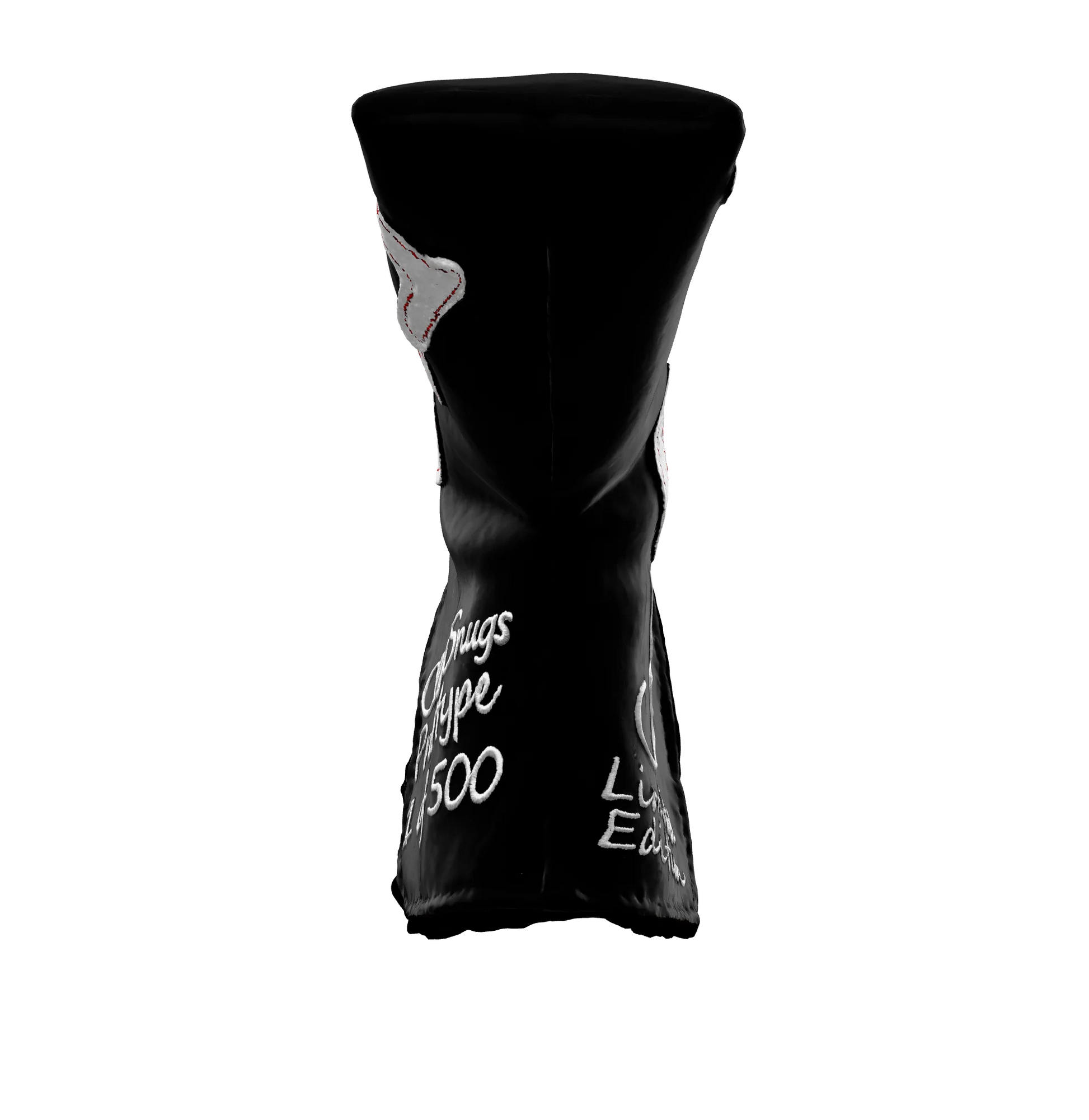 Front-bottom view of the CS Proto Blade Putter Headcover in Black, White, and White, emphasizing its minimalist design, premium materials, and attention to detail, ensuring durability and style.