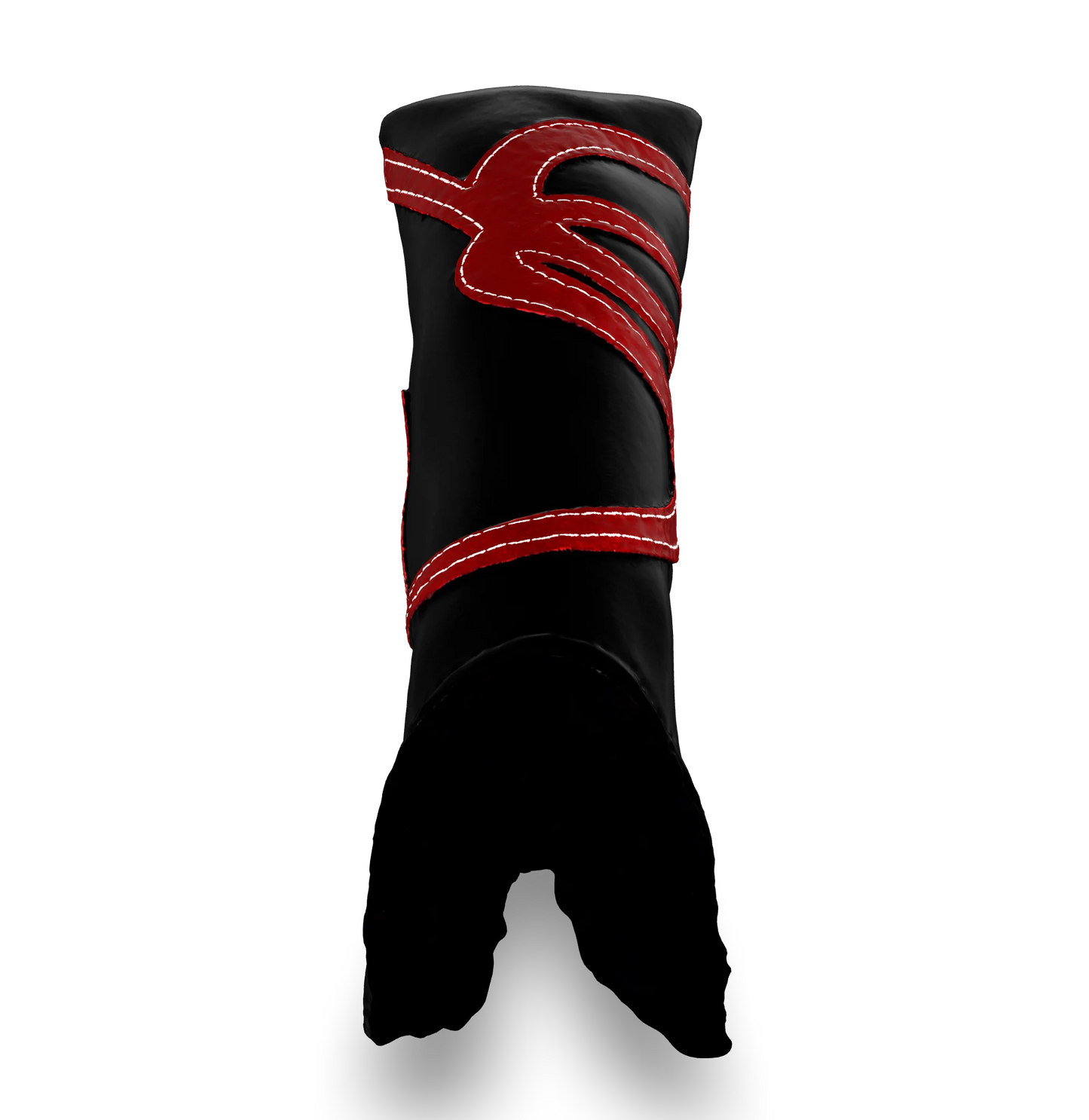 Top view of the CS Proto Blade Putter Headcover in Black, Red, and White, highlighting the Club Snugs signature logo, top line, and anti-scratch fleece interior, designed to protect your putter while adding a premium feel.