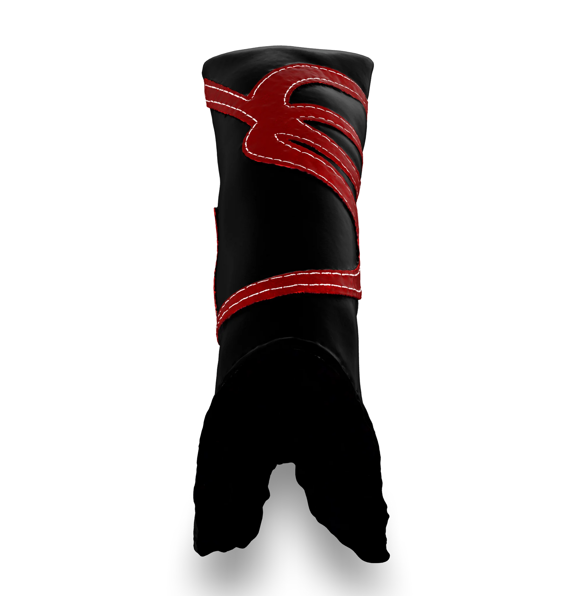 Top view of the CS Proto Blade Putter Headcover in Black, Red, and White, highlighting the Club Snugs signature logo, top line, and anti-scratch fleece interior, designed to protect your putter while adding a premium feel.