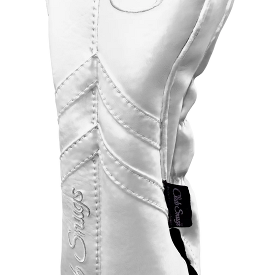 Right-Side view of a White, White, White, and White Retro-T Driver Headcover with Dual-V stripe and split seam