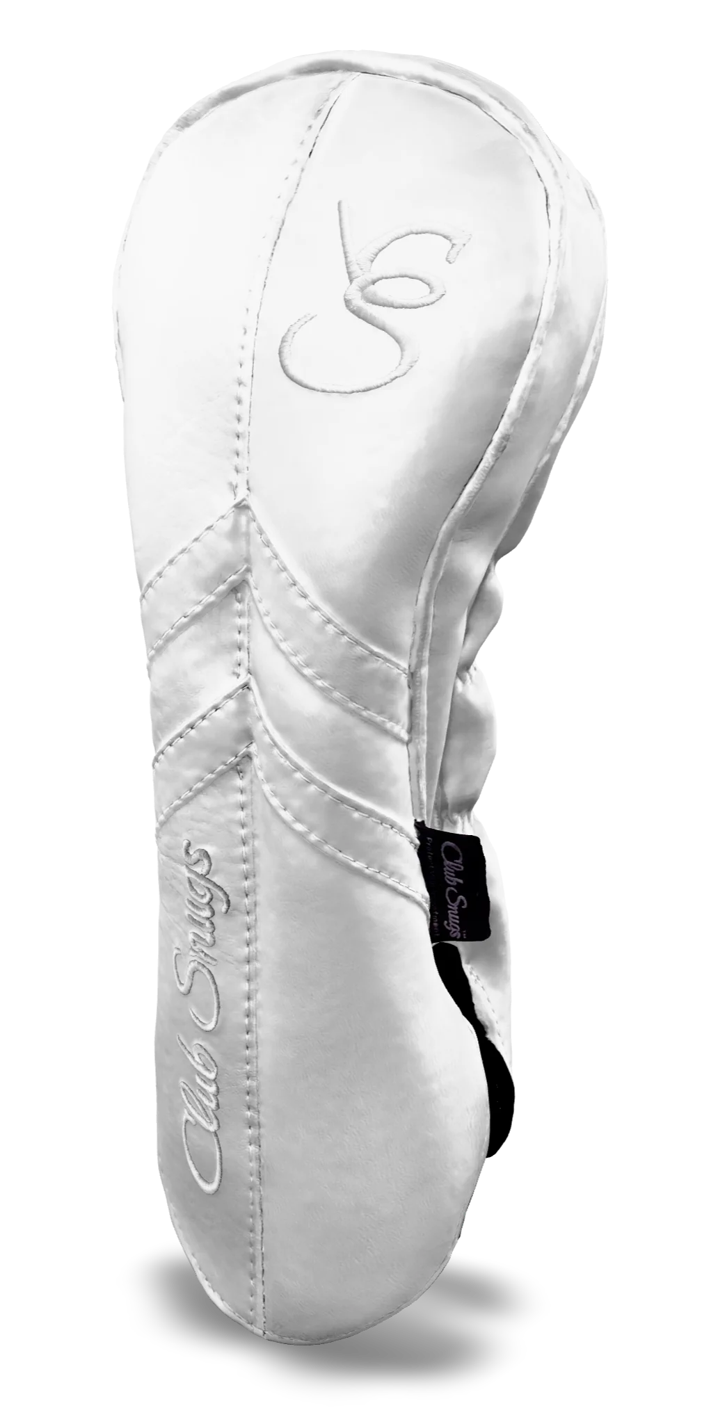 Right-Side view of a White, White, White, and White Retro-T Driver Headcover with Dual-V stripe and split seam
