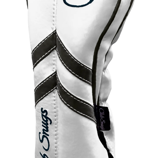 Right-Side view of a White, White, Gray, and Gray Retro-T Driver Headcover with Dual-V stripe and split seam