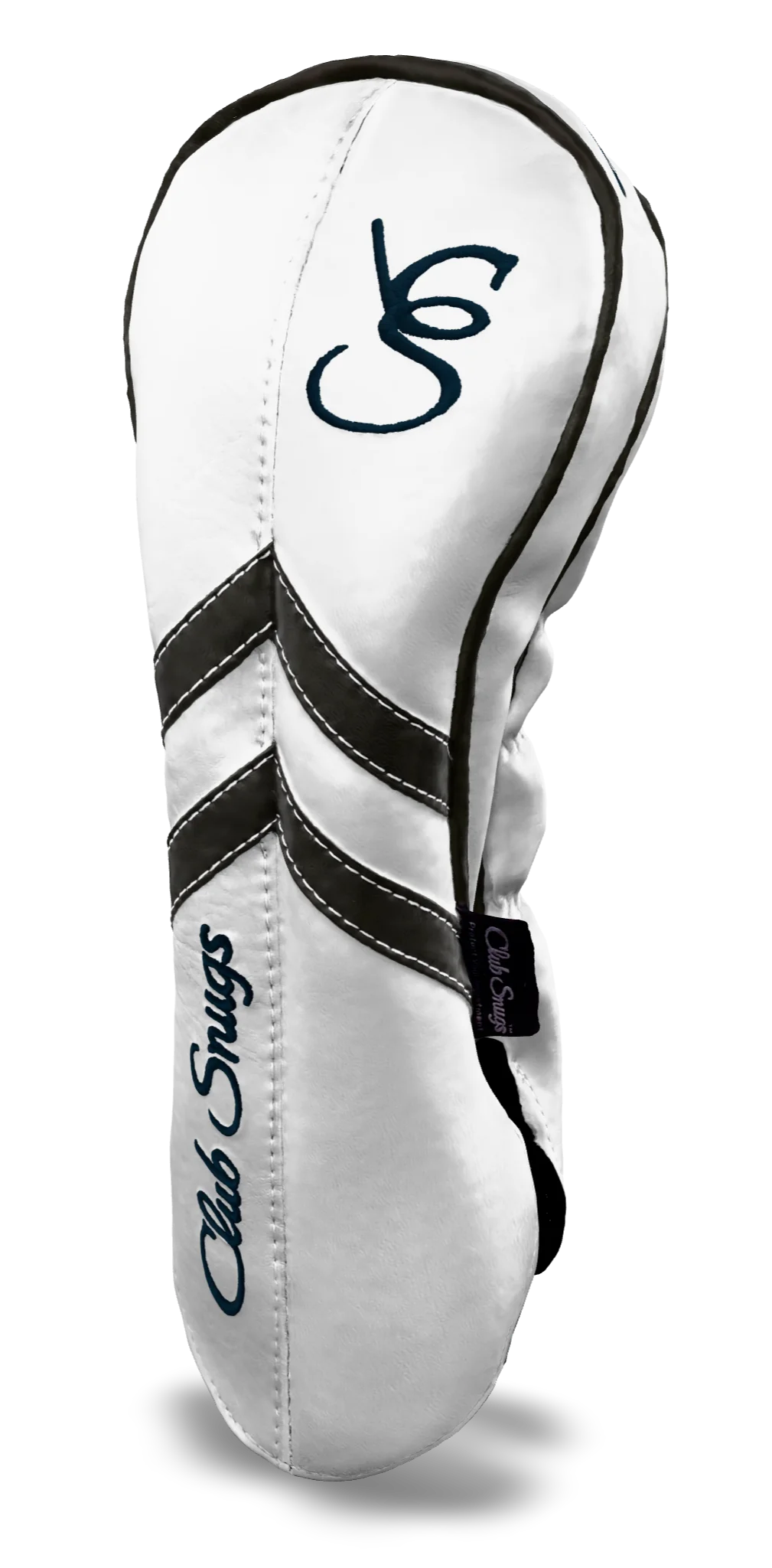 Right-Side view of a White, White, Gray, and Gray Retro-T Driver Headcover with Dual-V stripe and split seam