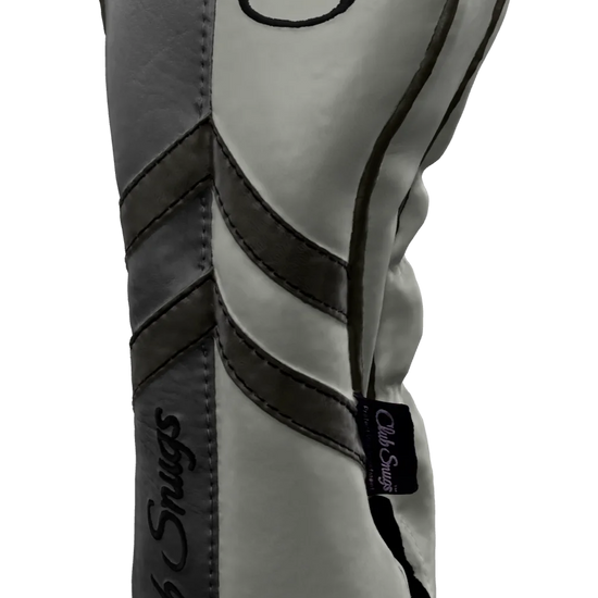 Right-Side view of a Light Gray, Light Gray, Gray, and Gray Retro-T Driver Headcover with Dual-V stripe and split seam