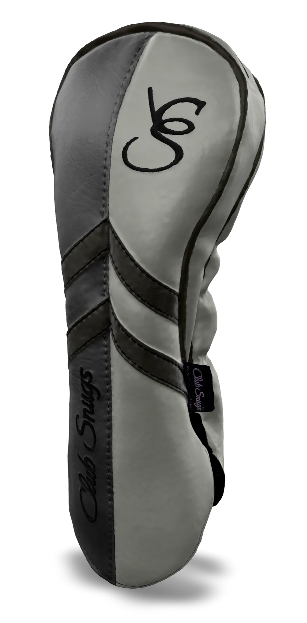 Right-Side view of a Light Gray, Light Gray, Gray, and Gray Retro-T Driver Headcover with Dual-V stripe and split seam