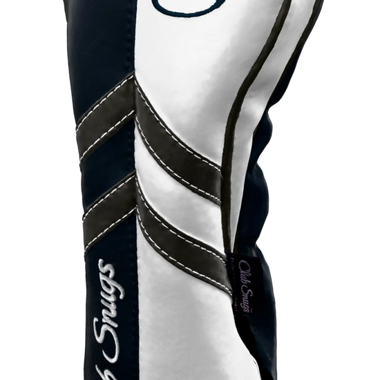 Right-Side view of a Navy, White, Gray, and Gray Retro-T Driver Headcover with Dual-V stripe and split seam