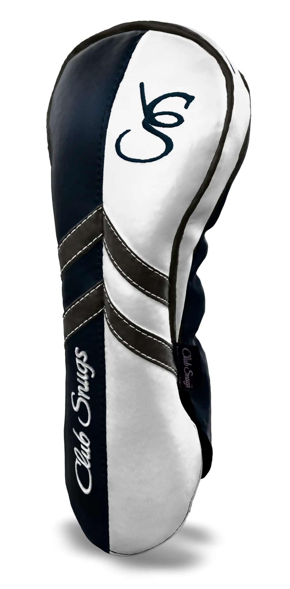 Right-Side view of a Navy, White, Gray, and Gray Retro-T Driver Headcover with Dual-V stripe and split seam