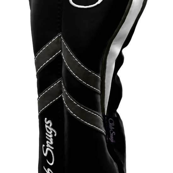 Right-Side view of a Black, Black, Gray, and Gray Retro-T Driver Headcover with Dual-V stripe and split seam